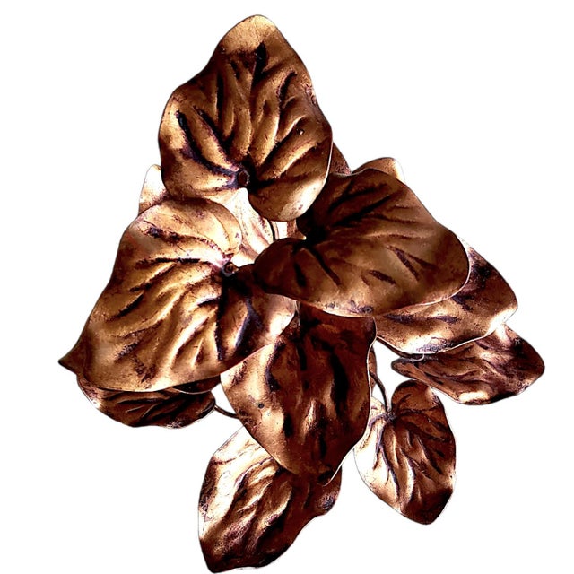 Bronze 1970s Leaves on the Vine, Walter Hatches Co Gilded Toleware Centerpiece - Made in Italy For Sale - Image 8 of 13