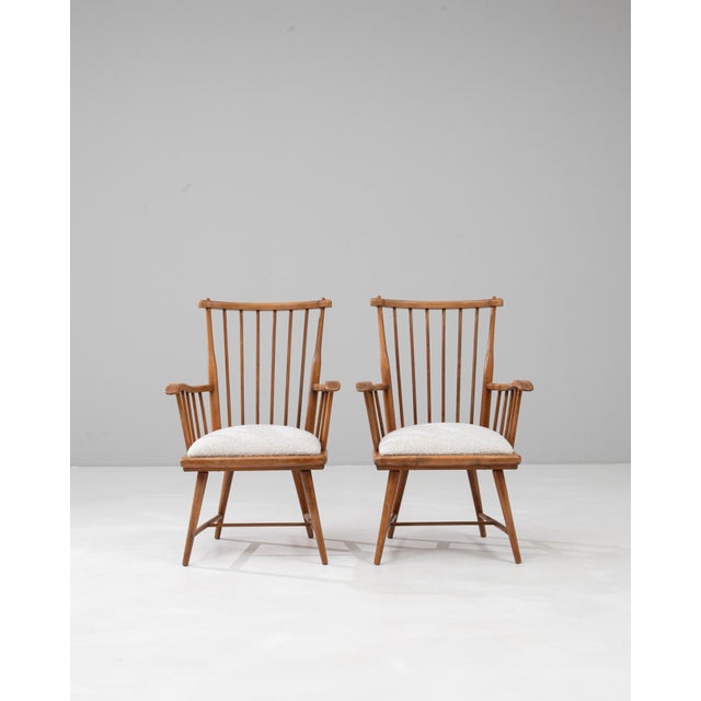 French 20th Century French Wooden Lounge Chairs With Upholstered Seats - A Pair For Sale - Image 3 of 18