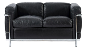 Authentic Cassina Lc2 Black Leather Two-Seat Sofa by Le Corbusier 1994