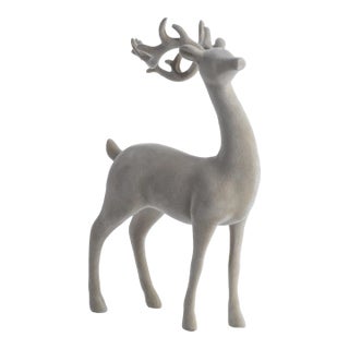 Flocked Standing Deer Figurine Statue, Taupe For Sale