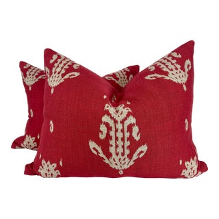 Ikat in Red 16"x20" Pillows-A Pair For Sale