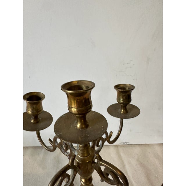 Metal Mid-Century Brass Candelabra For Sale - Image 7 of 7