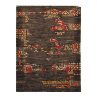 1980s Hand-Knotted Persian Gabbeh Rug With Distressed Traditional Design 5'0" X 6'8" For Sale