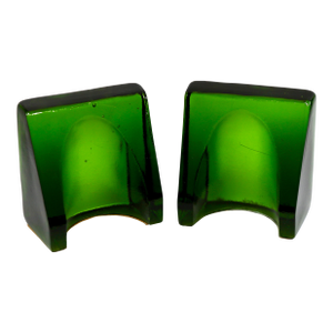 1960's Shovel Wedge Green Glass Bookends Attributed to Blenko by Wayne Husted-a Pair