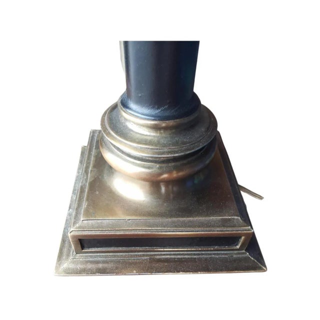 Charles X Style Leather and Patinated Metal Table Lamps, a Pair For Sale In Washington DC - Image 6 of 9