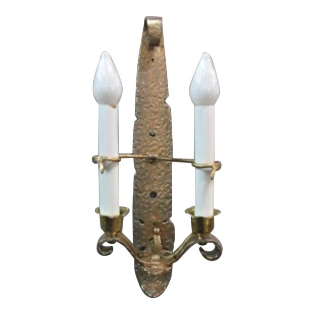 Arts & Crafts Hammered Brass Double Wall Sconces 1 or a Pair For Sale