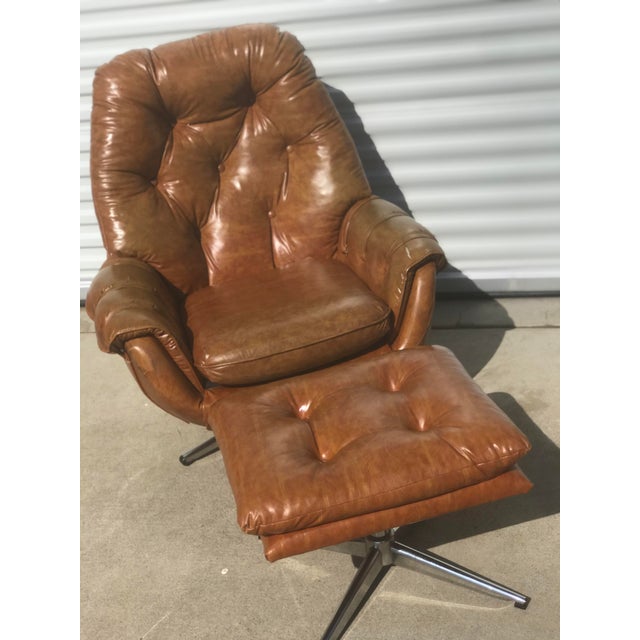 1960s Danish Tan Leather Lounge Chair And Ottoman 2 Pieces Chairish
