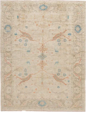 Modern Sultanabad Handmade Beige Floral Wool Rug
