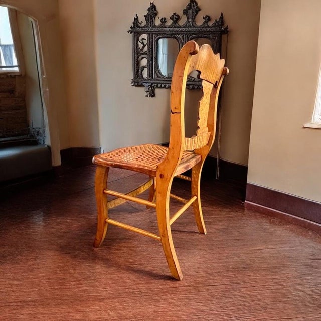 Late 19th Century Antique Bird's Eye & Tiger Maple Chair W Cane Seat-Federal Style-Curly-Farmhouse For Sale - Image 11 of 11