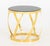 Karl Springer Beveled Black Glass Top and Gilt Brass Barrel End Table, unmarked. 17.25" H x 18" W x 14" D. Provenance:...
