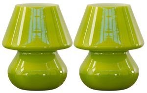 Vintage Italian Green Mushroom Lamps in Murano Glass, Set of 2