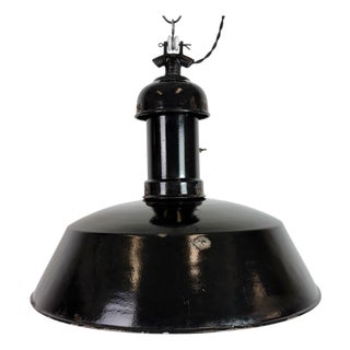 Industrial Bauhaus Black Enamel Pendant Lamp, 1930s For Sale