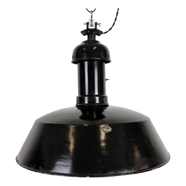 Industrial Bauhaus Black Enamel Pendant Lamp, 1930s For Sale