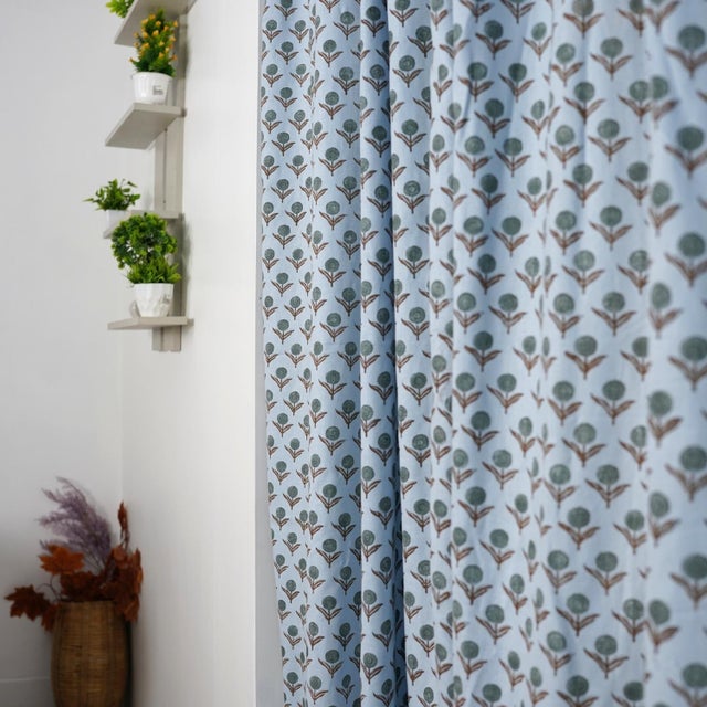 Textile “Viscose Colored Linen Block Print Ring Curtain – Semi-Sheer Size,54"X72"- Genda Pushp For Sale - Image 7 of 7