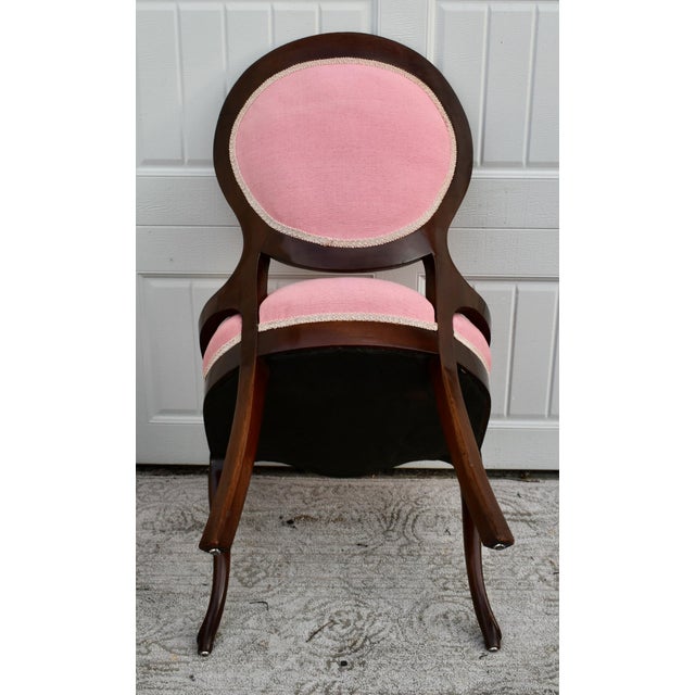 Antique Walnut Pink Round Back Victorian Style Parlor/Boudior Chair For Sale - Image 12 of 13