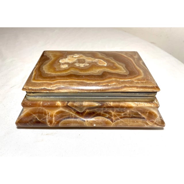 Vintage Handmade Brown Hard Stone Brass Bronze Jewelry Dresser Box Casket Jar For Sale In New York - Image 6 of 11