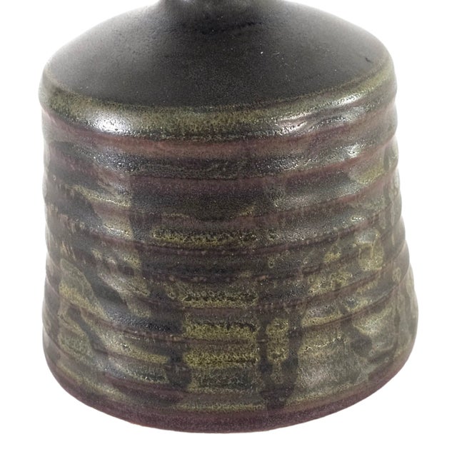 Mid 20th Century Mid Century American Brutalist Olive Green Glazed Ceramic Vase, 5" For Sale - Image 5 of 7