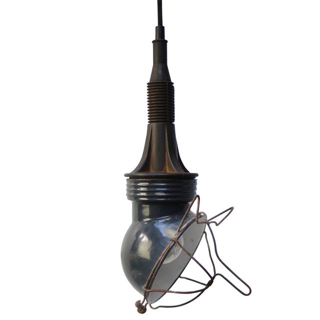 Vintage Industrial Blue Enamel Work Light Pendant Lamp For Sale - Image 6 of 6