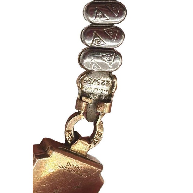 1940s 1940 Art Deco 14k Rose Gold Fill Ladies Watch by Bulova W/ 10k Jb Champion Band For Sale - Image 5 of 5