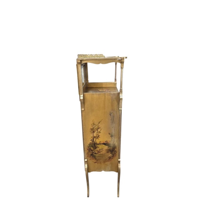 Wood Antique Victorian Hand-Painted Music Cabinet With Brass Gallery and Mirror For Sale - Image 7 of 12