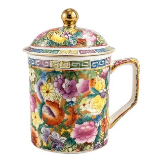 Vintage Famille Rose "Thousand Flowers" Covered Mug For Sale