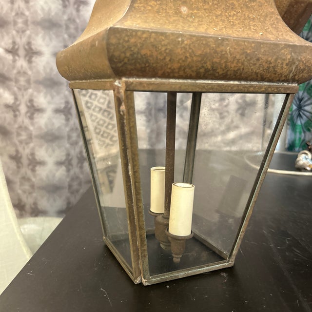 Early 20th Century Antique Rustic Metal Lantern Light For Sale - Image 5 of 12