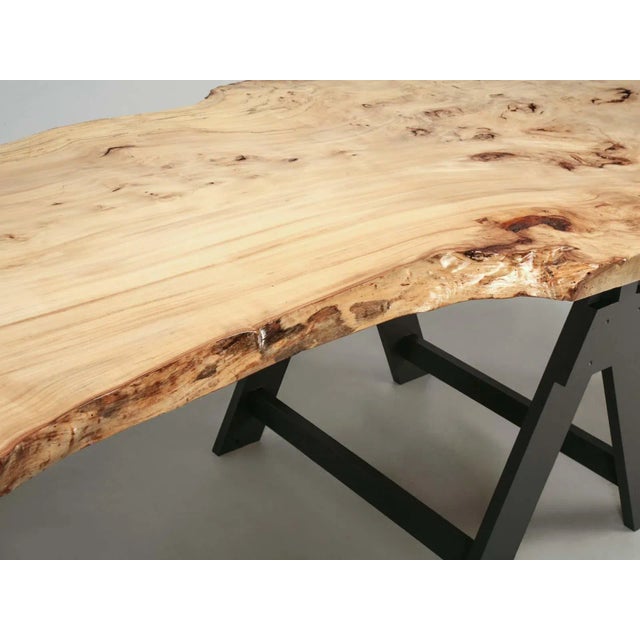Modern French Burl Elm Slab Dining Table or Desk For Sale - Image 4 of 13