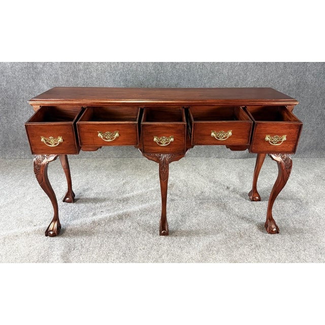 Vintage Chippendale Style Mahogany Five-Drawer Sideboard For Sale - Image 4 of 11