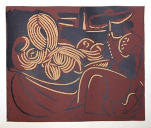 1980s "Femme Couchee et Homme a la Guitare" (13) Linocuts After Pablo Picasso