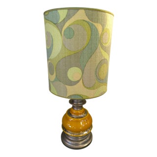 Ceramic and Steel Lamp with Patterned Lampshade, 1970s For Sale