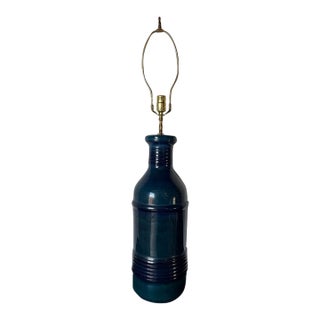 1960s Mid-Century Modern Bitossi Style Blue Glazed Ceramic Table Lamp For Sale