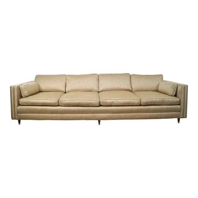 1950’s Mid-Century Modern Long Gold Tweed Sofa For Sale