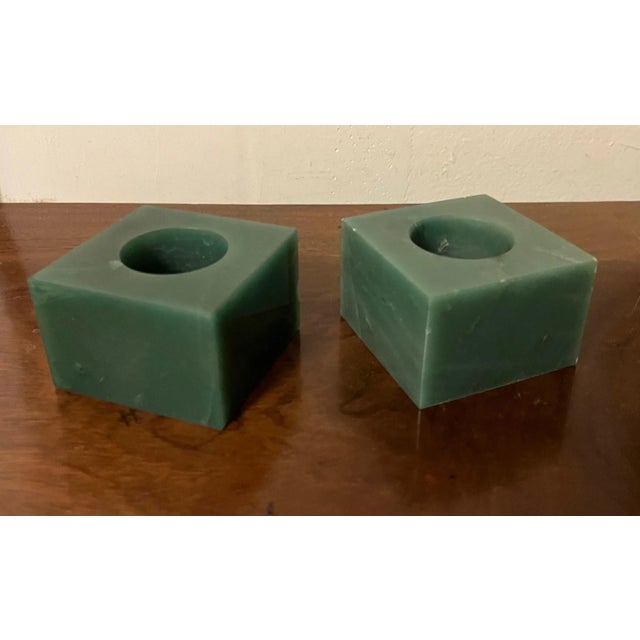 Green Agate Stone Square Display Base Block Cubes or Candlesticks - a Pair For Sale - Image 10 of 13
