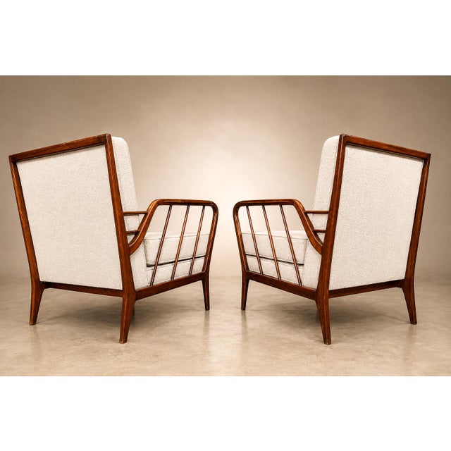 Brown Mid-Century Brazilian Armchairs by Rino Levi, Hardwood & Bouclé, 1960s For Sale - Image 8 of 18