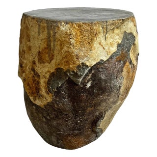 Rustic Outdoor Stone Vintage Boulder Side Table Stool For Sale