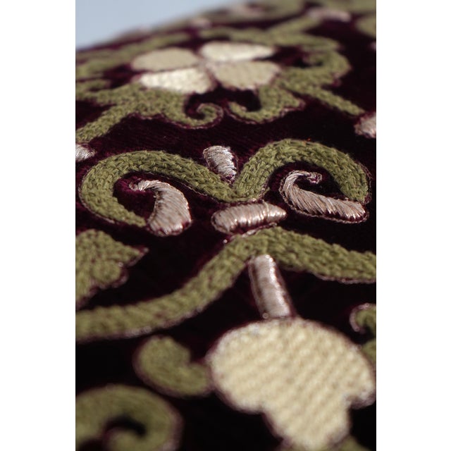 Textile Set of 3 Crewelwork on Velvet Down Accent Pillows For Sale - Image 7 of 11