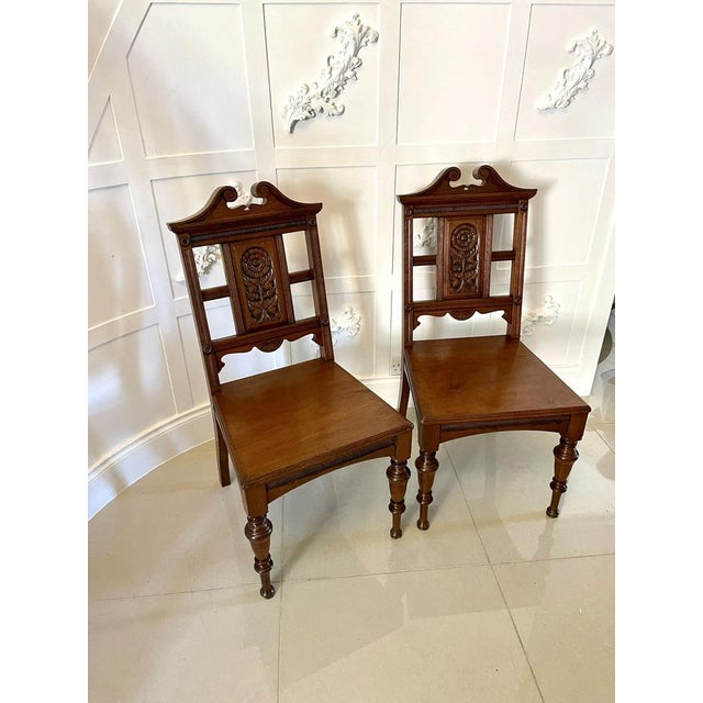 Set of Antique Carved Walnut Hall Chairs For Sale - Image 4 of 14