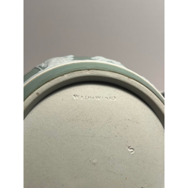 Vintage Wedgwood England Jasperware Pitcher Jug Sage Green Neoclassical Relief For Sale In Los Angeles - Image 6 of 9