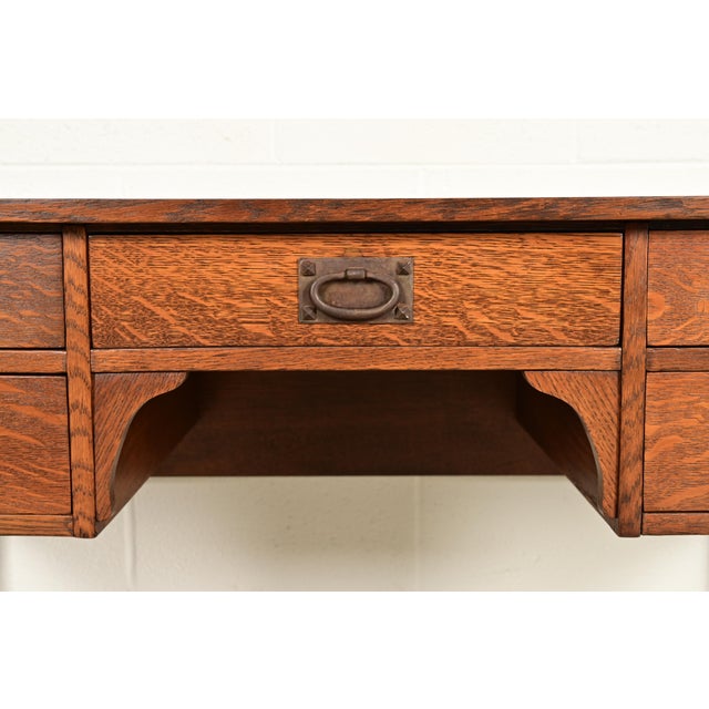 Gustav Stickley Antique Mission Oak Arts & Crafts Writing Desk, Newly Refinished For Sale - Image 9 of 15