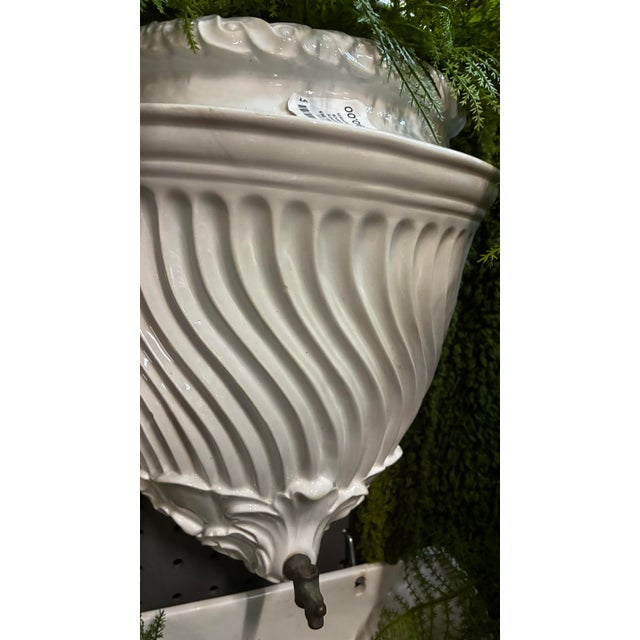 Antique white ceramic wall fountain / lavabo., complete with metal spout and lid. Easy to hang by two holes on the back...
