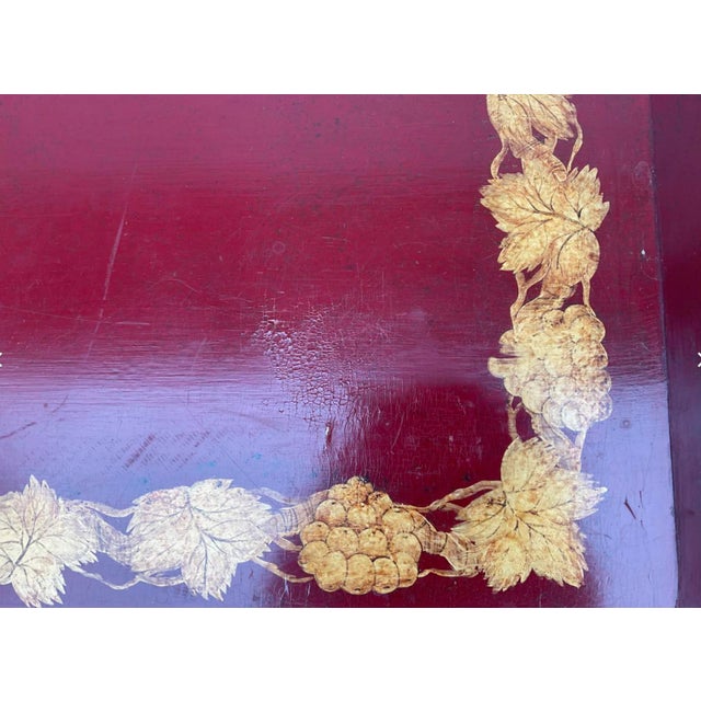 Red Early 20th Century Hand Painted Red Tole Tray Top and Iron Base Coffee Table For Sale - Image 8 of 12