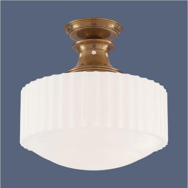 Visual Comfort Thomas O'Brien for Visual Comfort Signature Milton Road Flush Mount in Hand-Rubbed Antique Brass With Ribbed White Glass For Sale - Image 4 of 18
