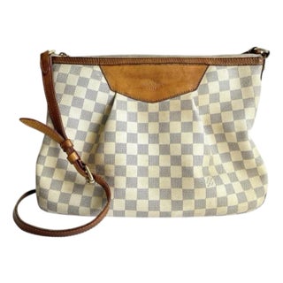 Louis Vuitton Damier Azur Siracusa Crossbody Bag Shoulder Purse Cream Checkered For Sale