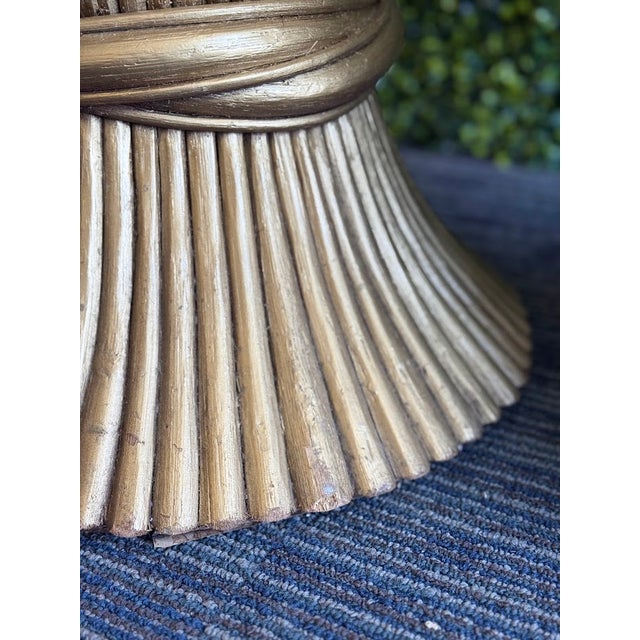 Wood 1970s Wheat Sheaf End Tables (Pair) - Gold in the Style of McGuire For Sale - Image 7 of 14