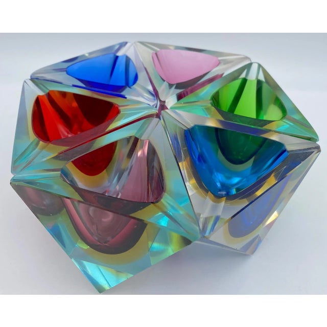 Mid-Century Modern Mod Colorful Hexagonal Nesting Murano Ashtrays Attributed Flavio Poli- Seguso 6 Pieces For Sale - Image 3 of 6