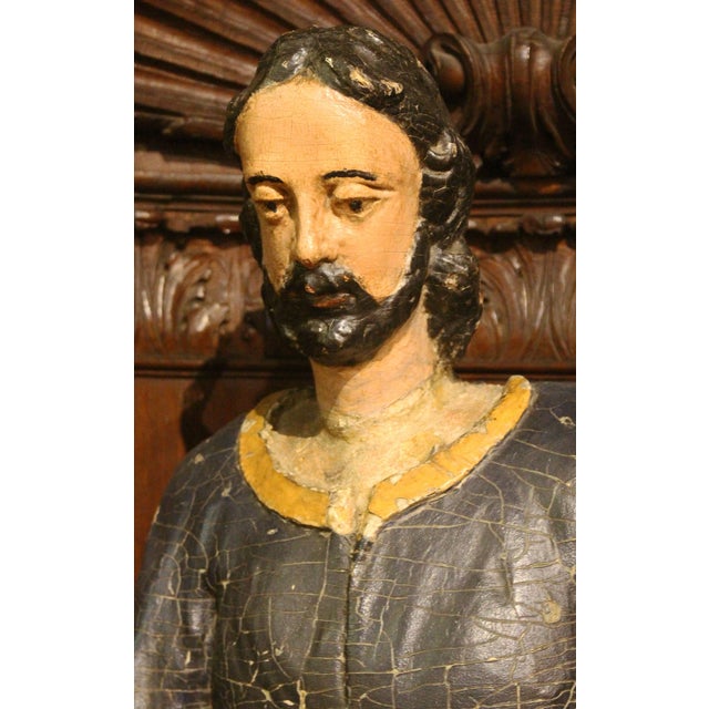18th Century Wood Sculpture of a Saint For Sale - Image 4 of 8