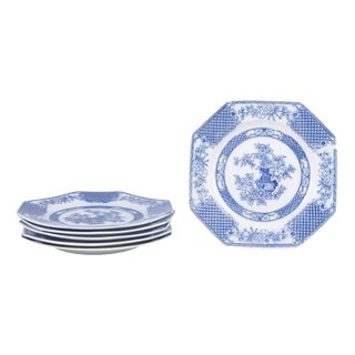 Early 20th Century Octagonal Hoangho Series Lunch Plates in Faience from Rörstrand, Set of 6 For Sale