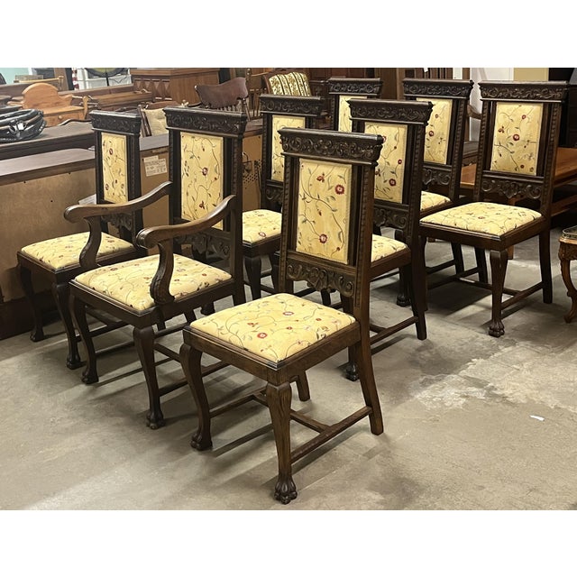 Jacobean Late 19th Century Antique Jacobean Carved Oak 8 Piece Dining Chair Set For Sale - Image 3 of 10