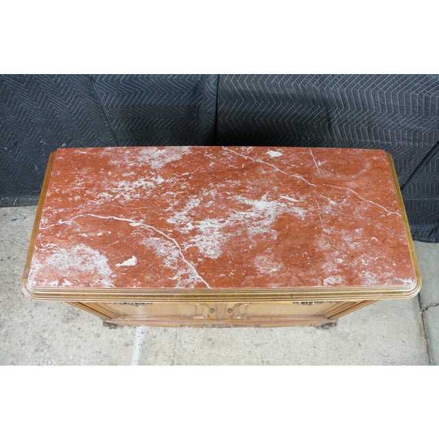 Antique Louis XV French Provincial Walnut Rouge Marble Buffet Sideboard Commode For Sale - Image 6 of 18
