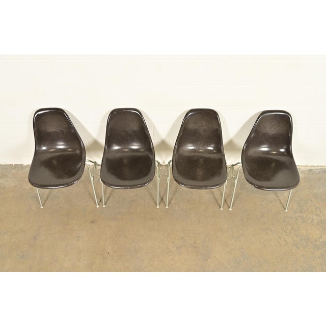 1980s Charles & Ray Eames for Herman Miller DSS Seal Brown Stacking Shell Chairs | Set of Four For Sale - Image 5 of 16
